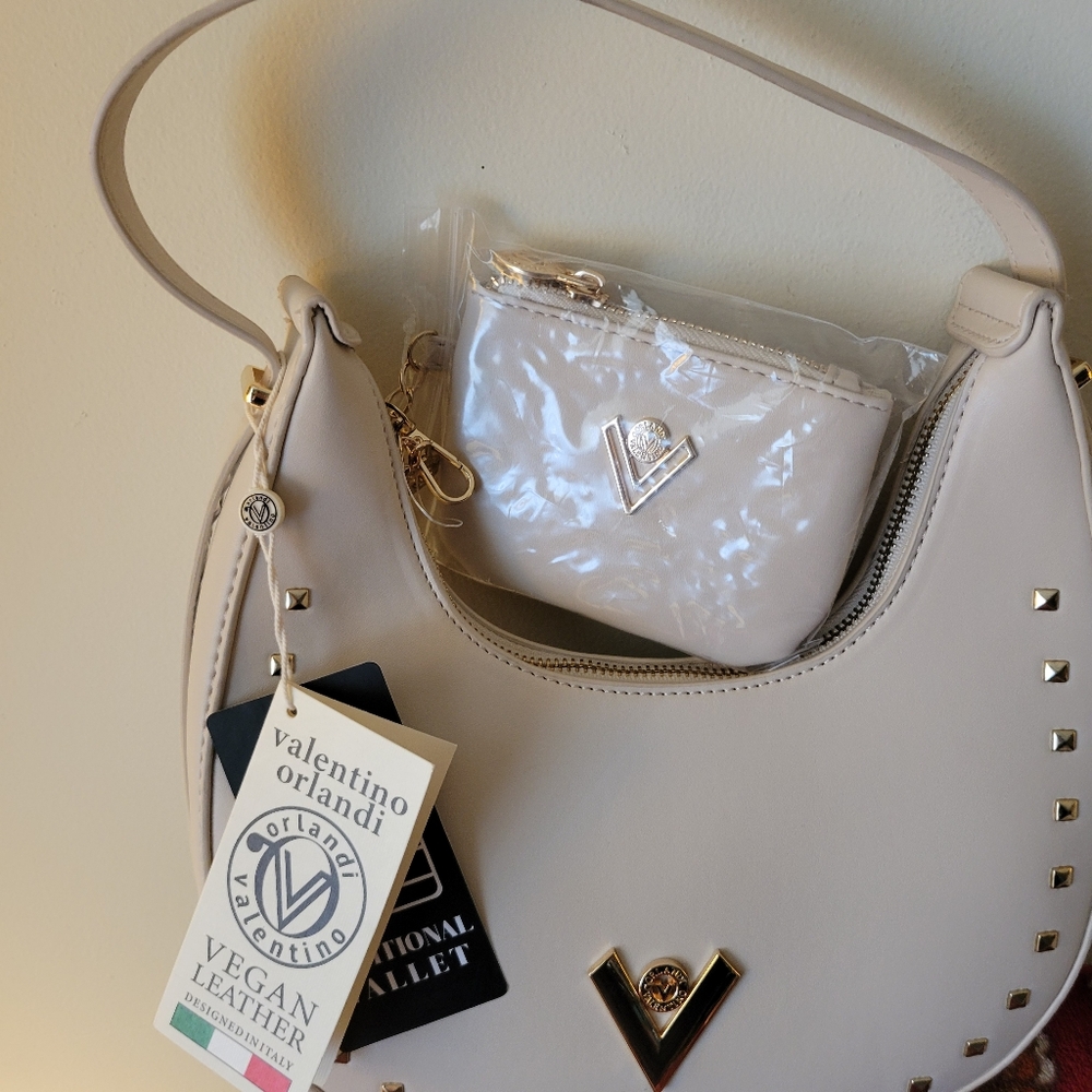 Valentino Orlandi NWT. Studded Vegan Leather In Bone Hobo. - Picture 2 of 4